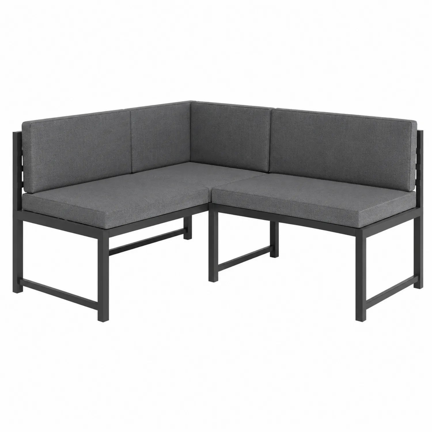 Ławka narożna aluminiowa z szarymi poduszkami 150x150x80 cm
