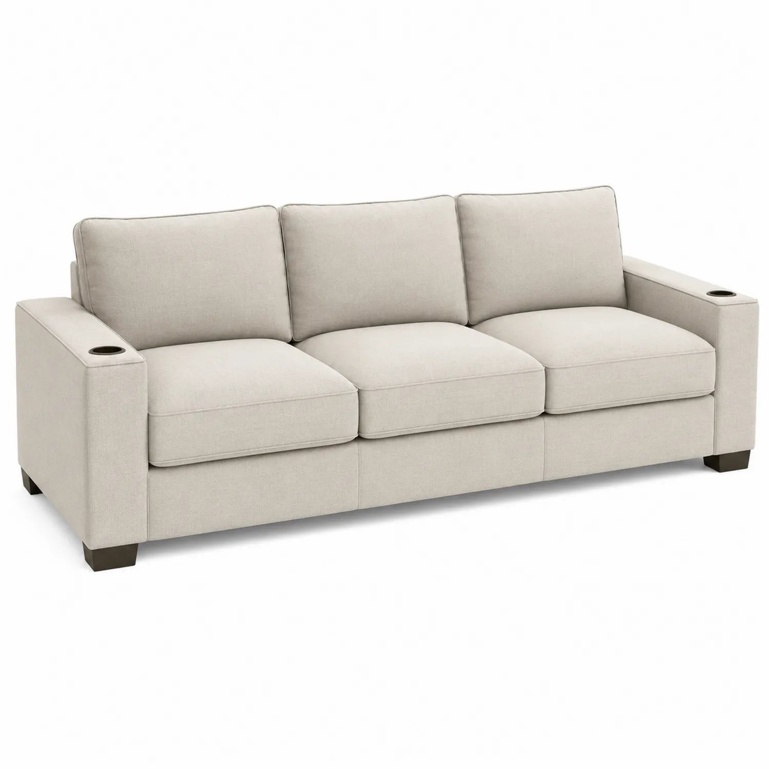 Trzyosobowa sofa tkanina beżowa 210x85x90 cm z uchwytami na kubki