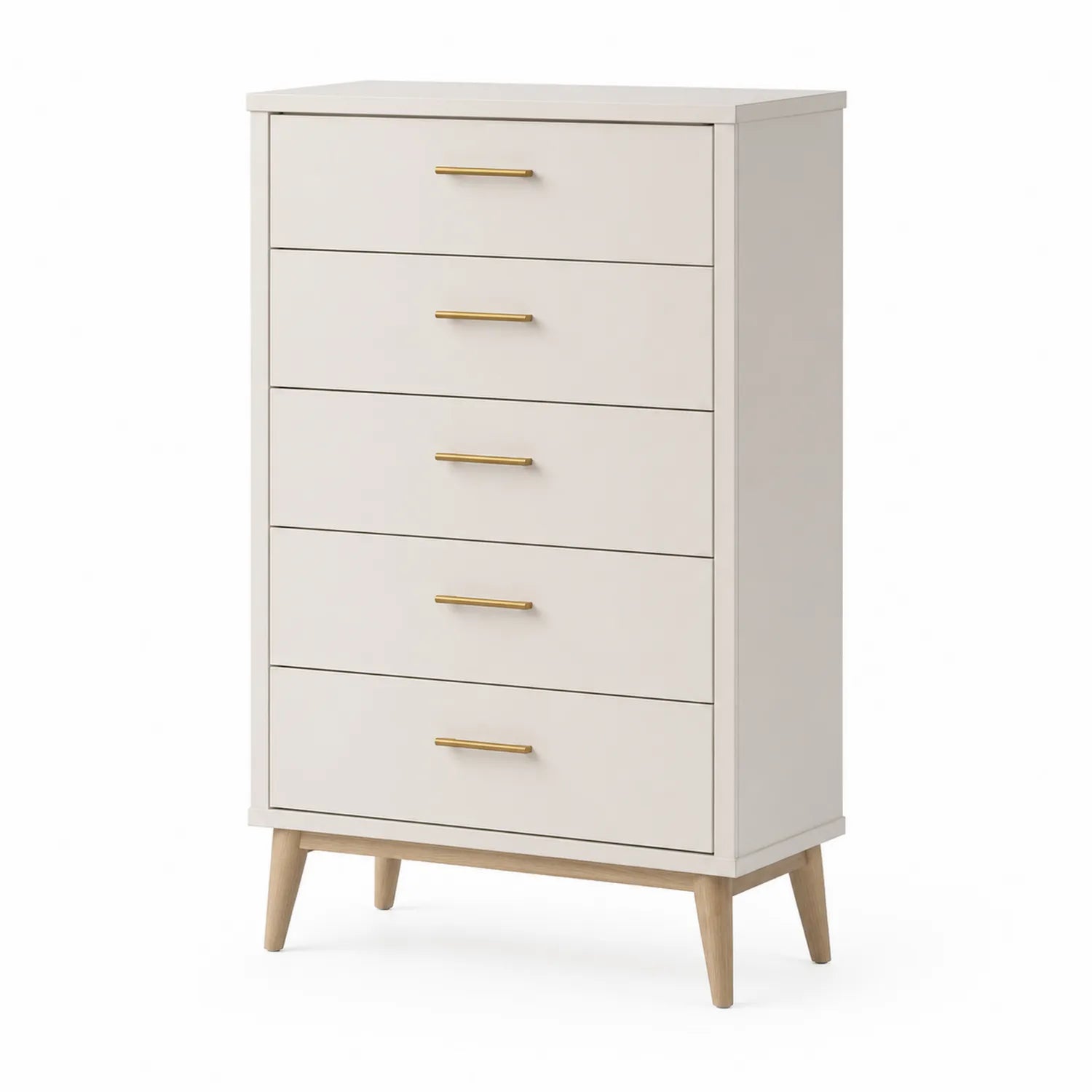 Komoda z 5 szufladami MDF i drewno dębowe Biała 80x45x120 cm