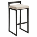 Stołek barowy z tkaniny lnianej, czarny metalowy stelaż, 75 cm