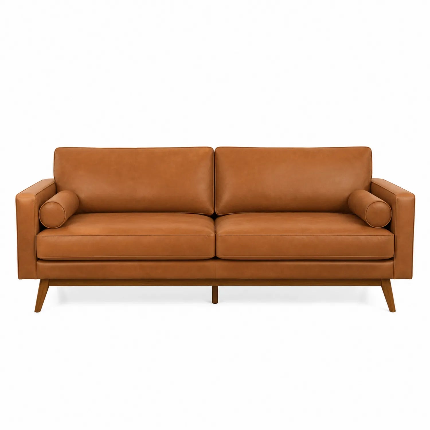 Skórzana sofa trzyosobowa z drewna bukowego brązowa