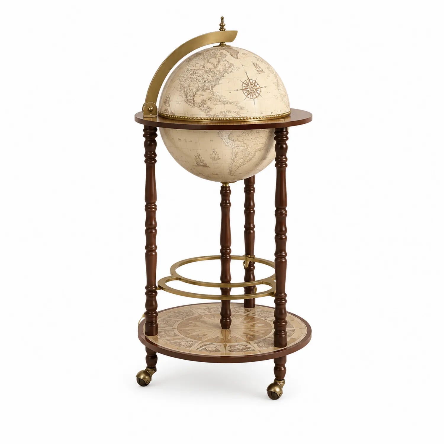 Globobar drewniany z MDF i metalu, beżowy i brązowy, 93 cm