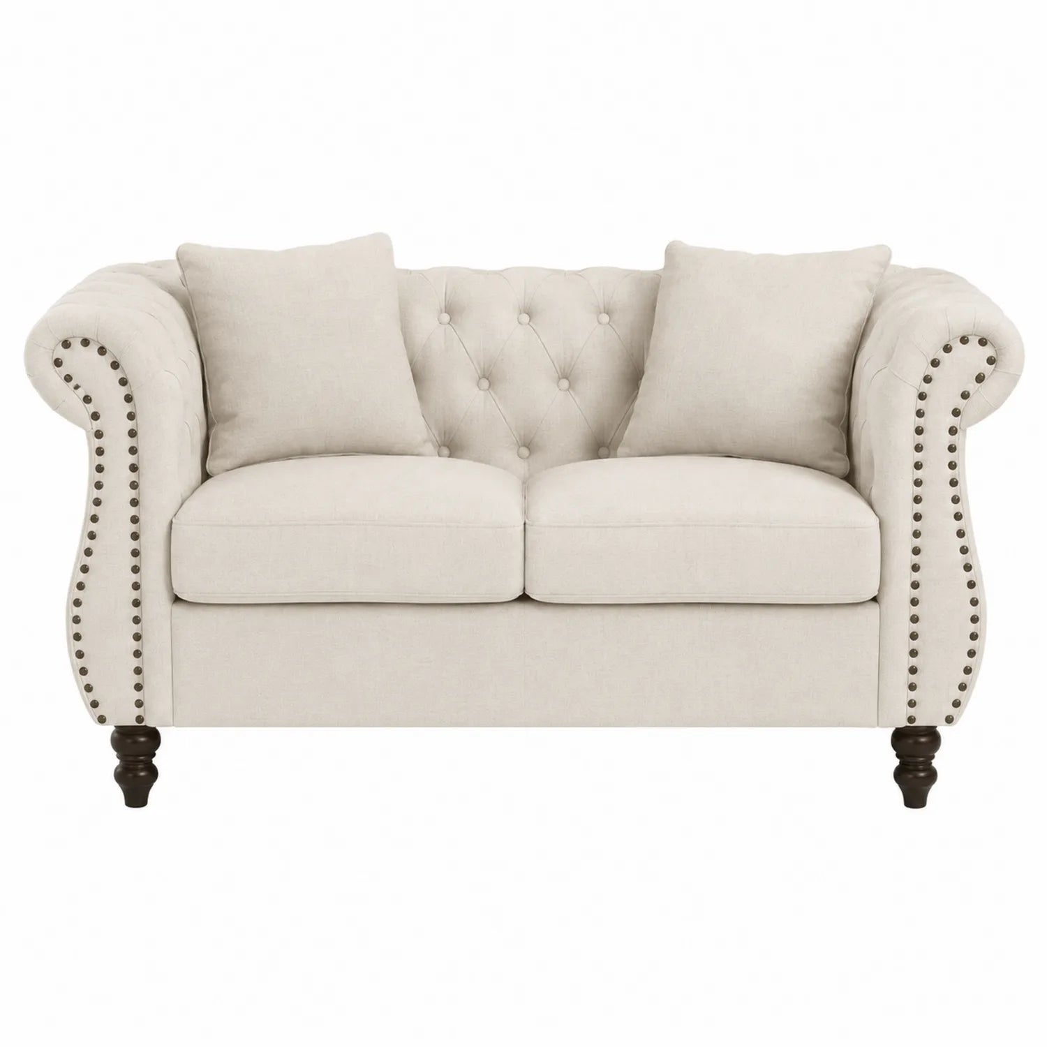 Dwuosobowa sofa kremowa bawełniana z ozdobnymi guzikami 150 cm
