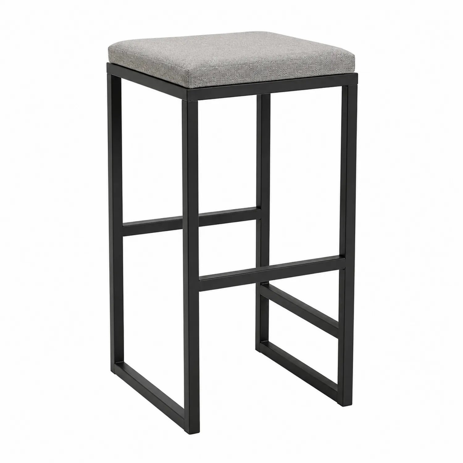 Stołek barowy z metalową ramą i siedziskiem materiałowym, czarny i szary, 75 cm