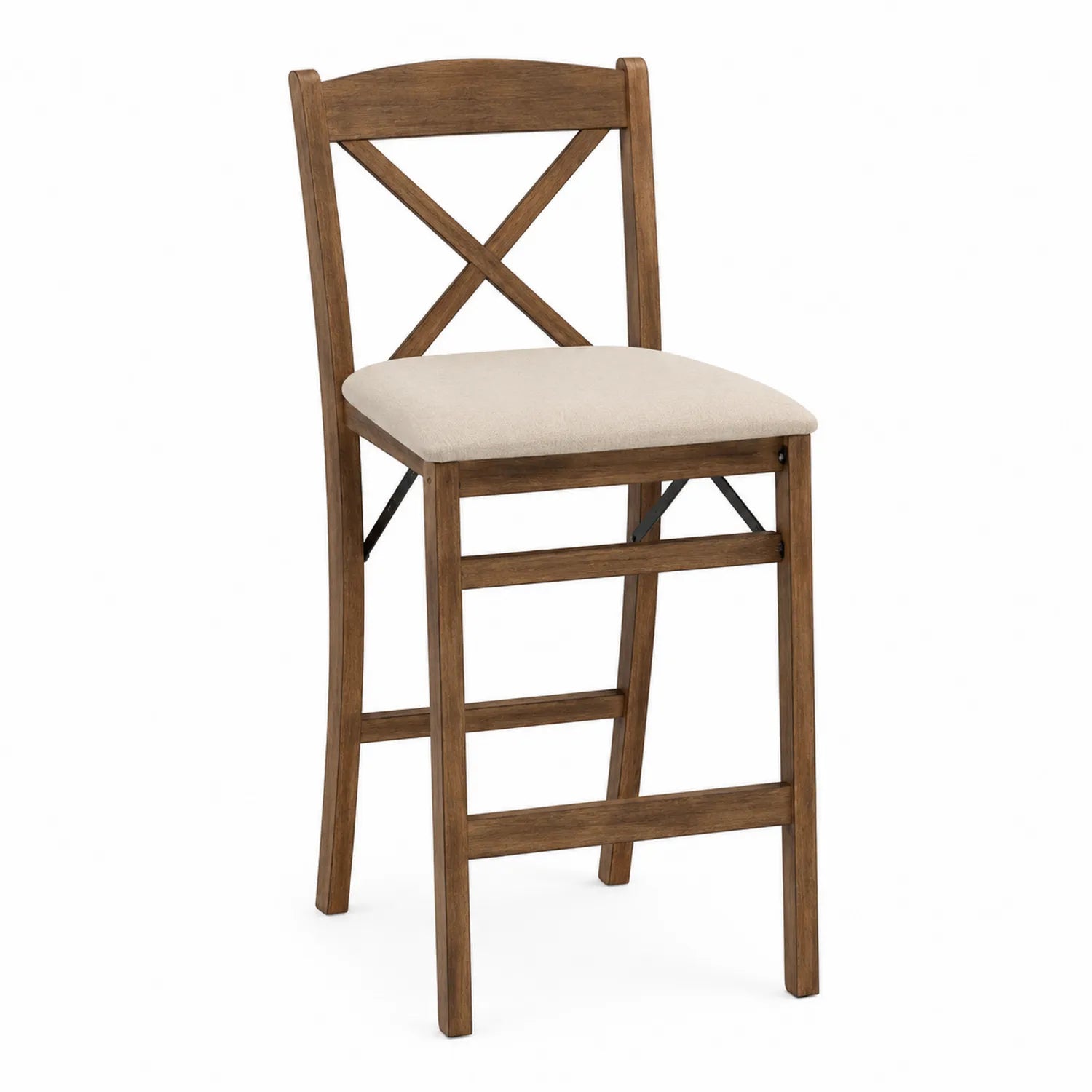 Stołek barowy drewniany z tapicerowanym siedziskiem Beżowy 102x46x45 cm