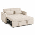 Sofa rozkładana materiałowa beżowa z poduszkami