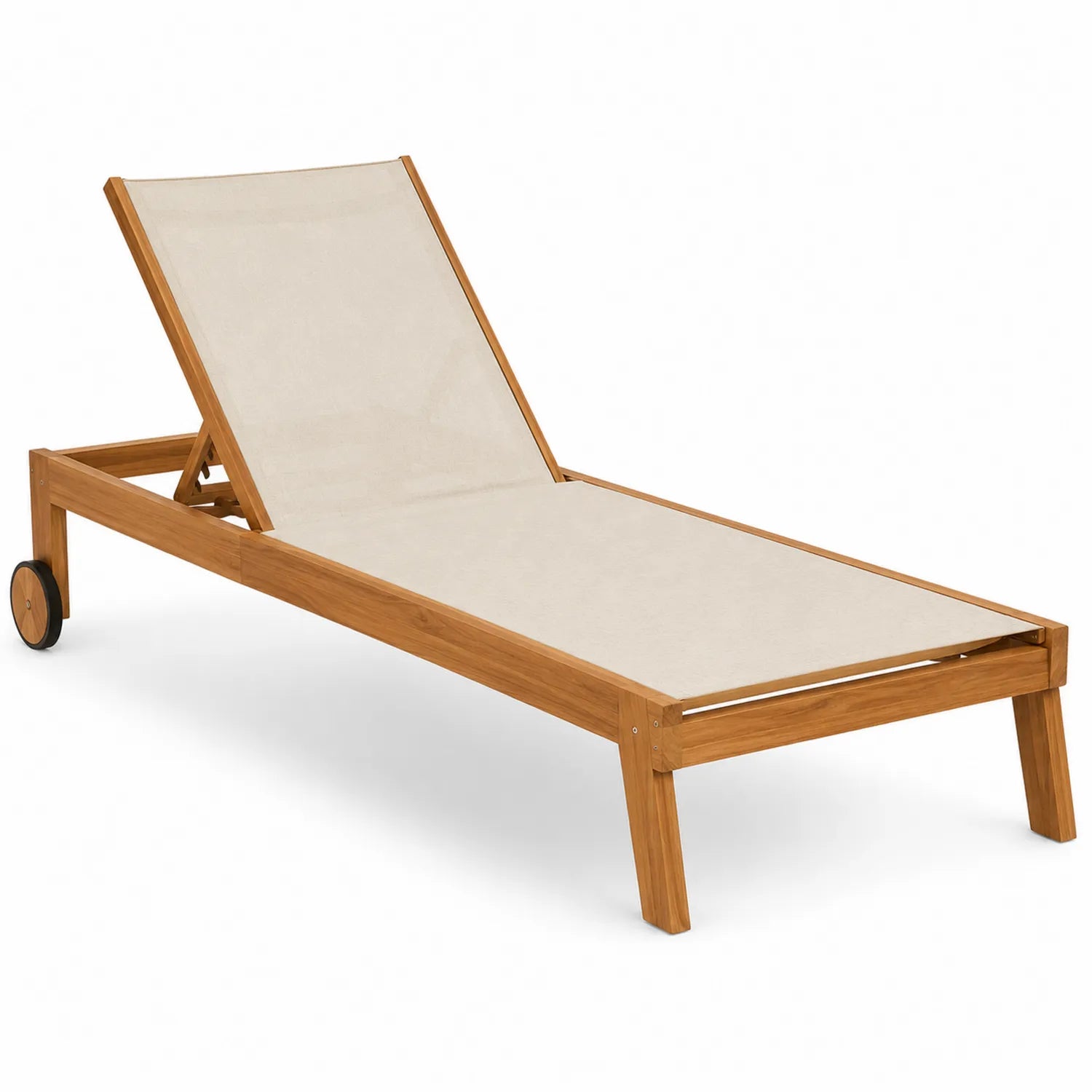 Leżak drewniany teak beżowy z regulacją