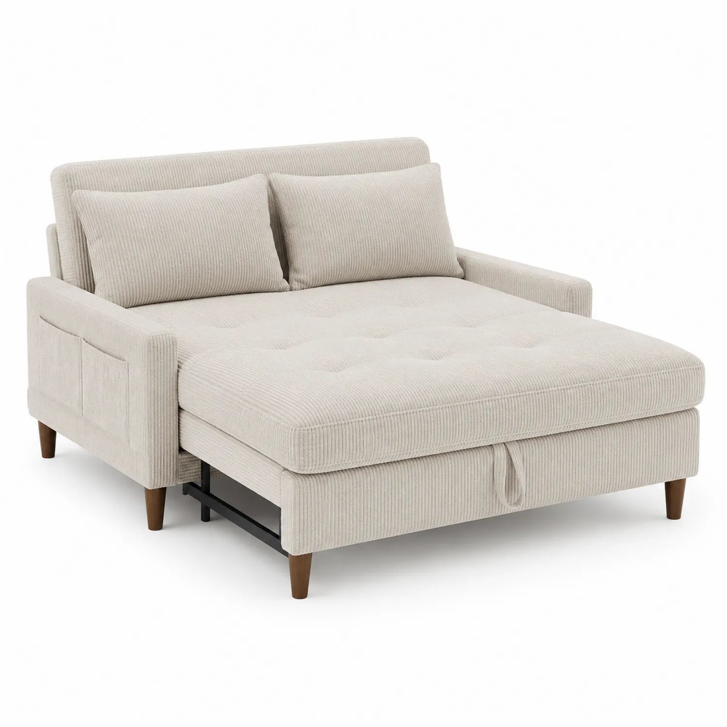 Sofa rozkładana sztruksowa beżowa 200x150 cm